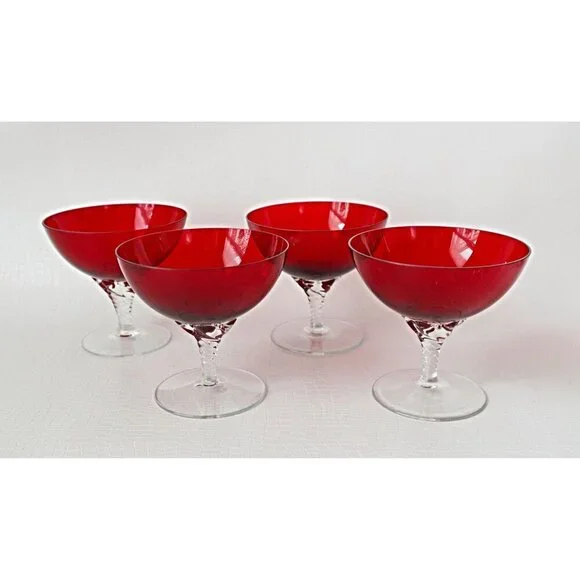 4 Vintage Blefeld Royal Ruby Stem Wine Glasses Barware - Picture 1 of 6